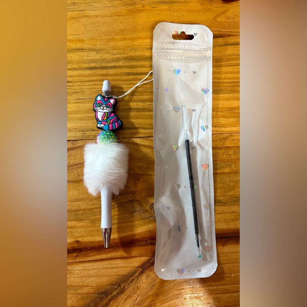 Y2K Colorful Cat Custom White Plush Pen with Refill